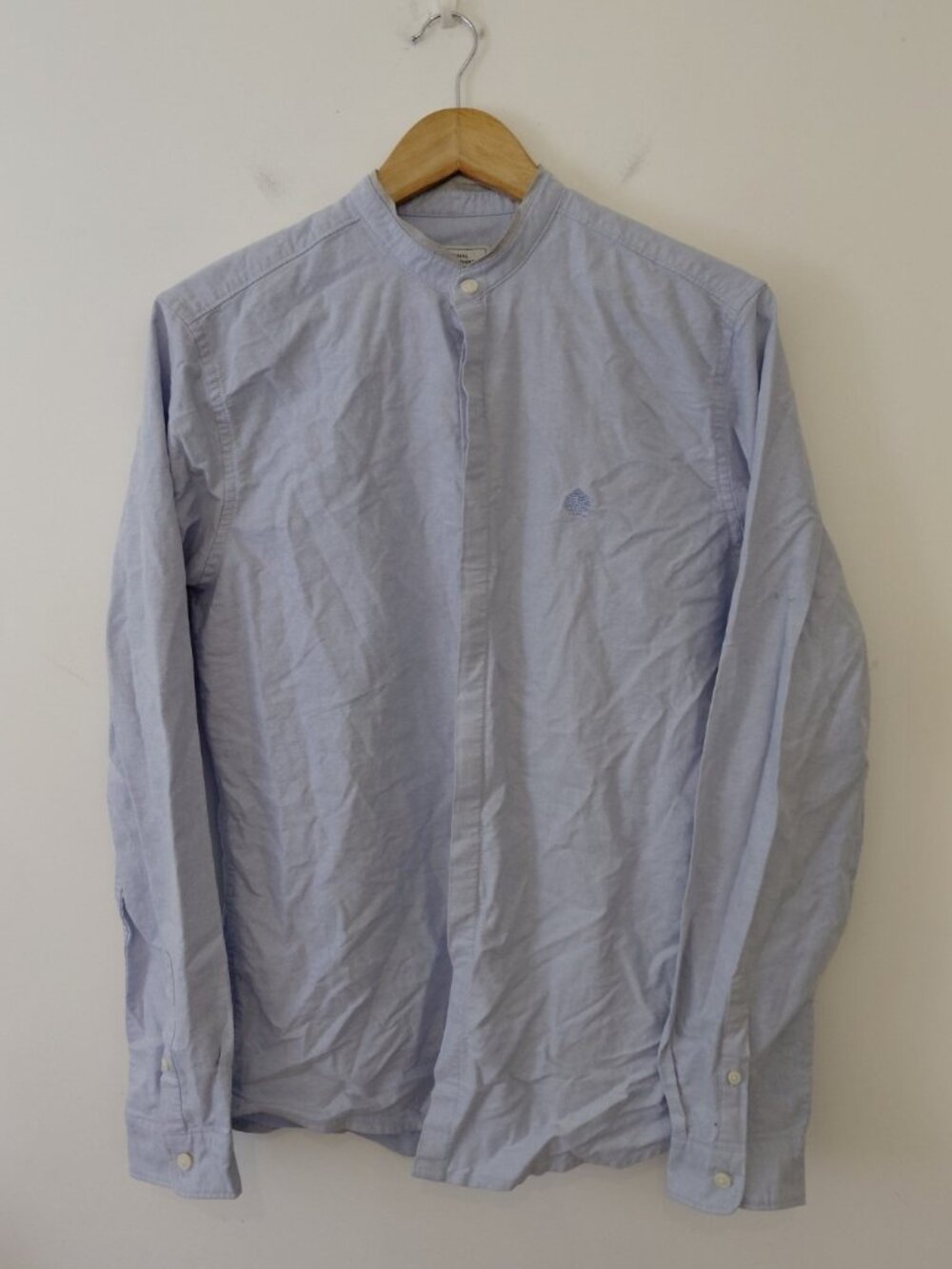 OCBD Original Oxford Bespoke Grandad Shirt Blue Cotton Anglo Italian Medium 15.5